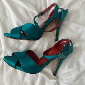 YSL Yves Saint Laurent Turquoise Satin Sandal